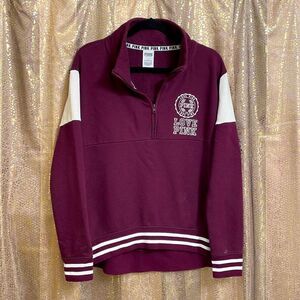 PINK Victoria’s Secret purple wine maroon/white 1/4 zip pullover sweater, size L